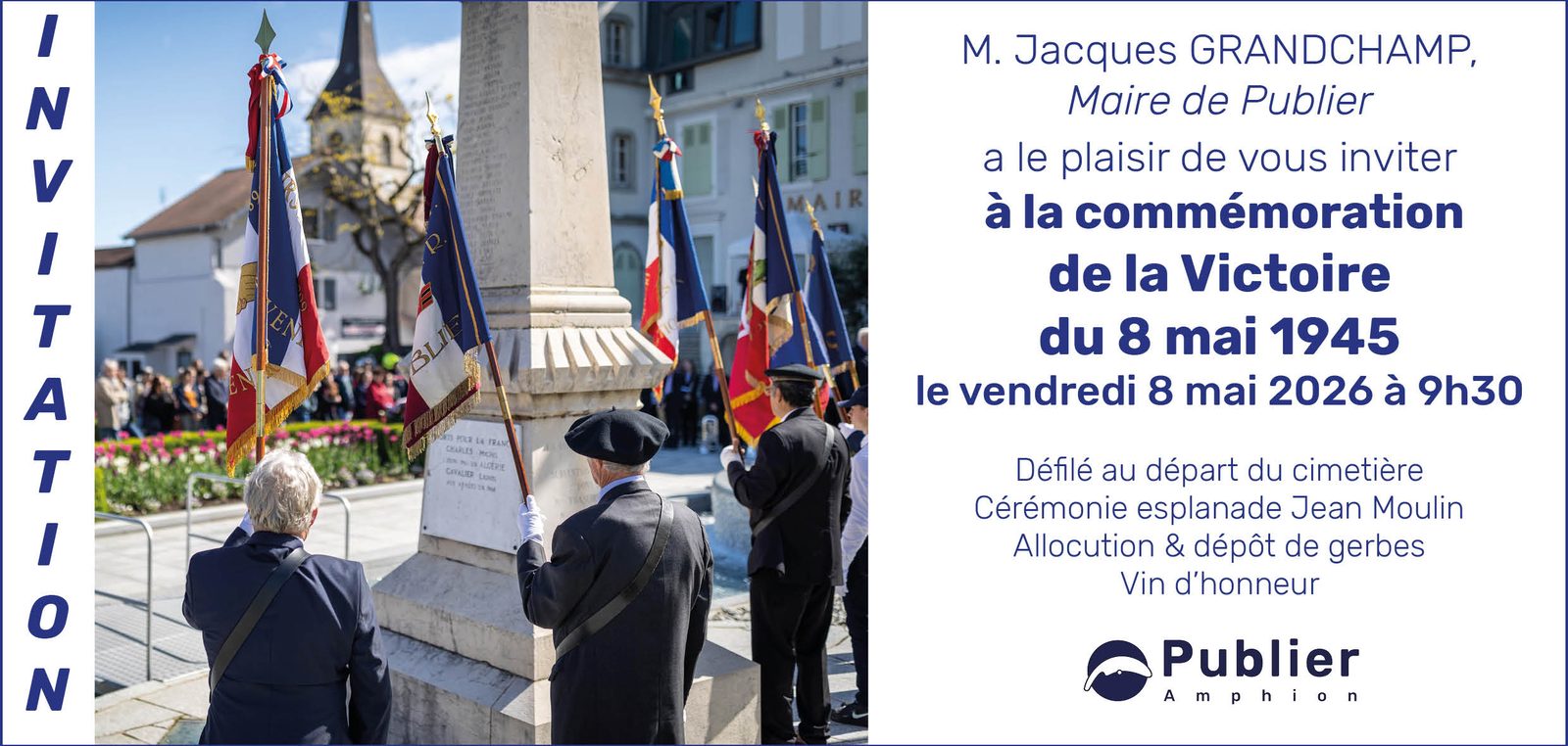 Invitation de la Ville de Publier à la commémoration de la Victoire du 8 mai 1945, vendredi 8 mai 2026 à 9h30
