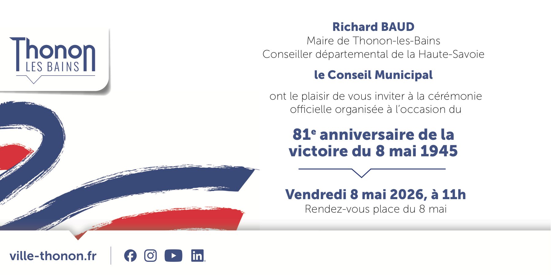 Invitation de Thonon-les-Bains à la cérémonie officielle du 8 mai 2026