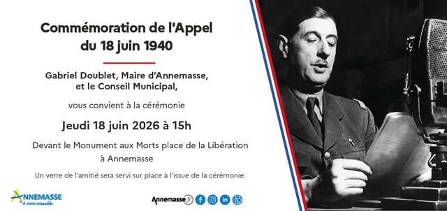 Invitation à la commémoration de l'Appel du 18 juin 1940 à Annemasse