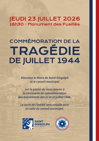Invitation à la commémoration de la tragédie de juillet 1944 à Saint-Gingolph le 23 juillet 2026